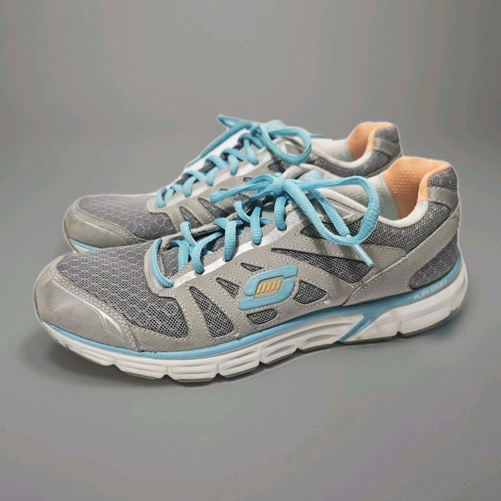 Skechers Women's Size 9 Sport Flex Sole Grey Orange Synthetic Sneakers